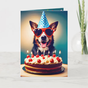 Carte Chien d'anniversaire avec lunettes de soleil