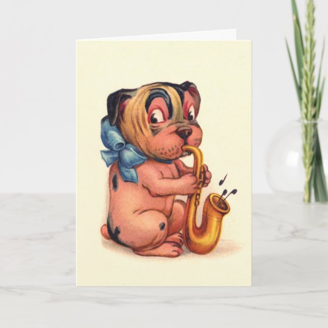 Carte Chien d'anniversaire avec saxophone (Devant)