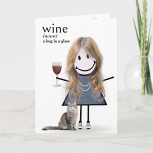 Carte Chien D'Anniversaire Fille Avec Vin Et Chat