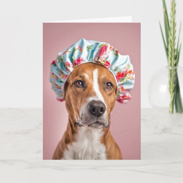 Carte Chien d'anniversaire portant un Casquette de douch (Devant)