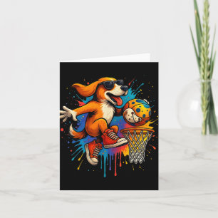 Carte Chien de basket-ball cool qui fait un dunk amusant