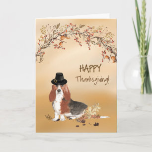 Carte Chien de Bassot Chapeau de Pèlerin Drôle de Thanks