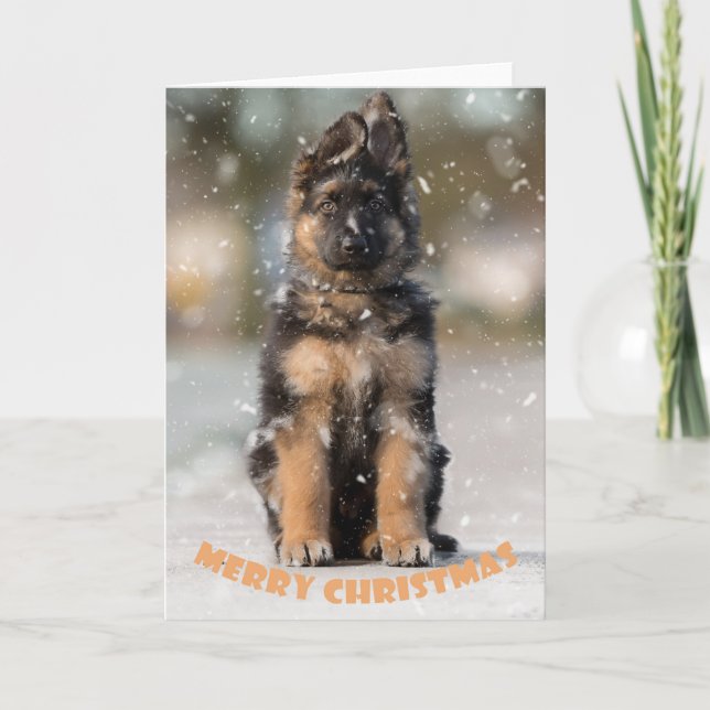 Carte Chien de berger allemand chiot à noël. (Devant)