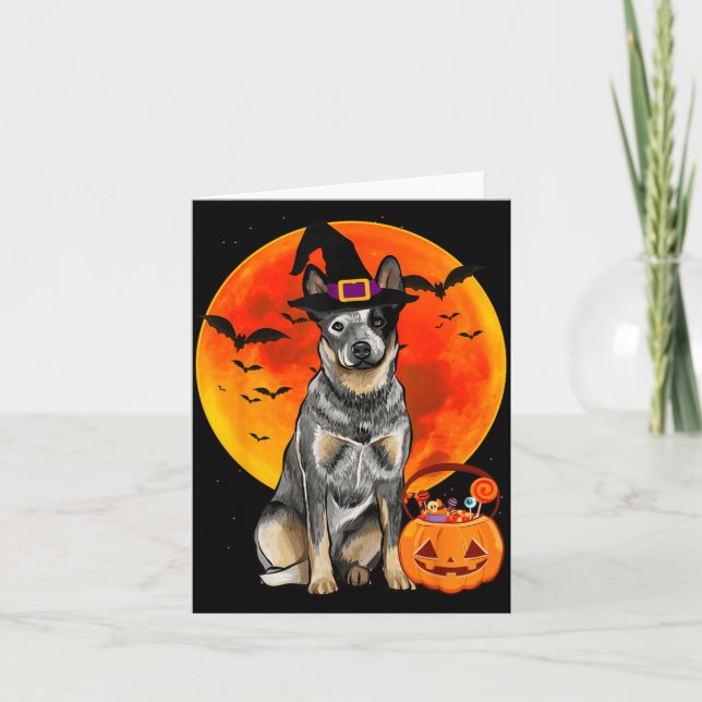 Carte Chien de berger australien Citrouille d'Halloween (Devant)