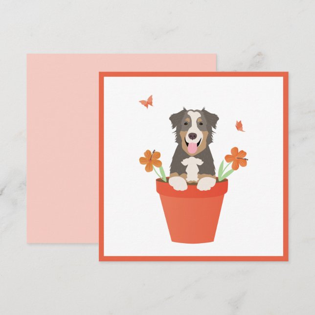 Carte Chien De Berger Australien En Pot De Fleurs (Devant / Derrière)