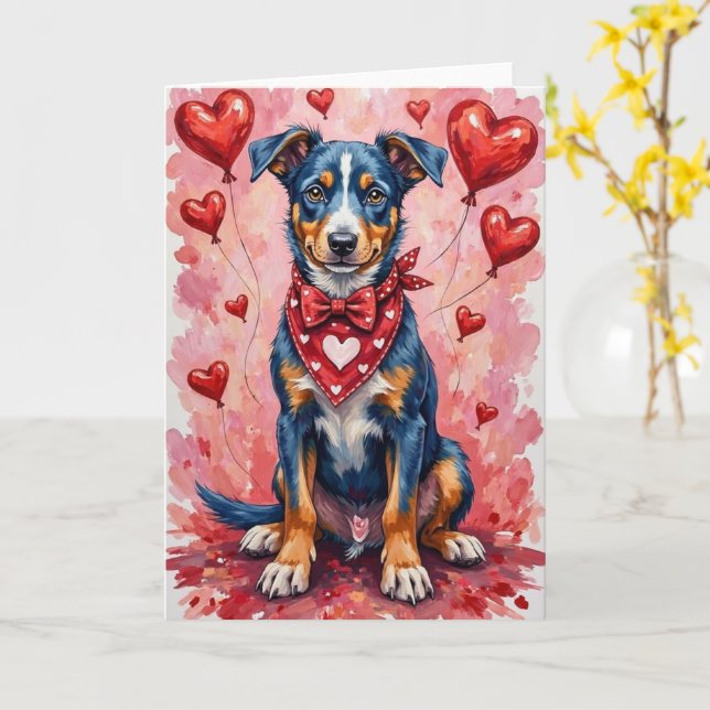 Carte Chien de berger australien pour la Saint-Valentin  (Fleur jaune)