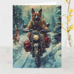Carte Chien de berger belge à moto Noël