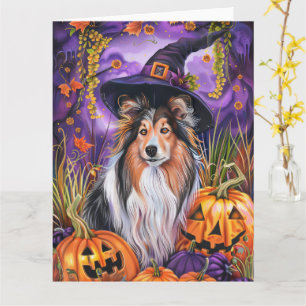 Carte Chien de berger des Shetland Halloween Sorcière Ci