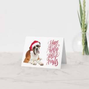 Carte Chien de boîte Santa Chapeau ont Holly Jolly Xmas
