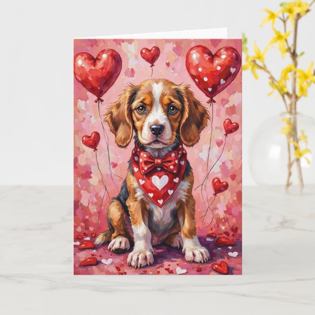 Carte Chien de Bologne à la Saint-Valentin assis avec de (Fleur jaune)