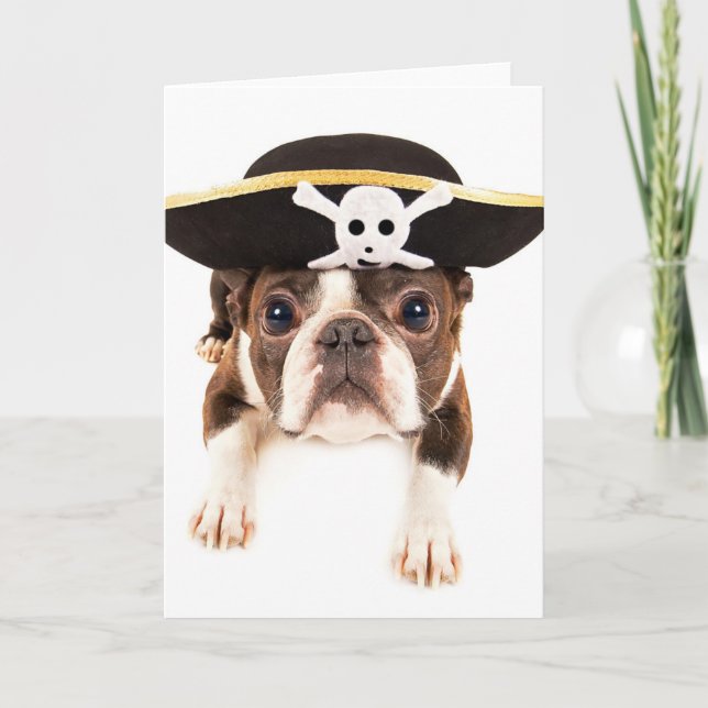 Carte Chien de Boston Terrier habillé en tant que pirate (Devant)
