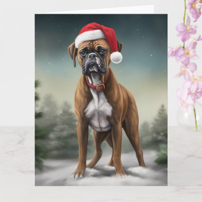 Carte Chien de boxe en Noël de neige (Orchidée)