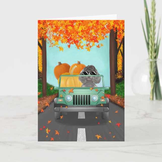 Carte Chien de caniche Citrouille d'automne (Devant)