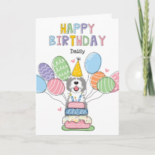 Carte Chien de caniche gris et blanc Joyeux anniversaire