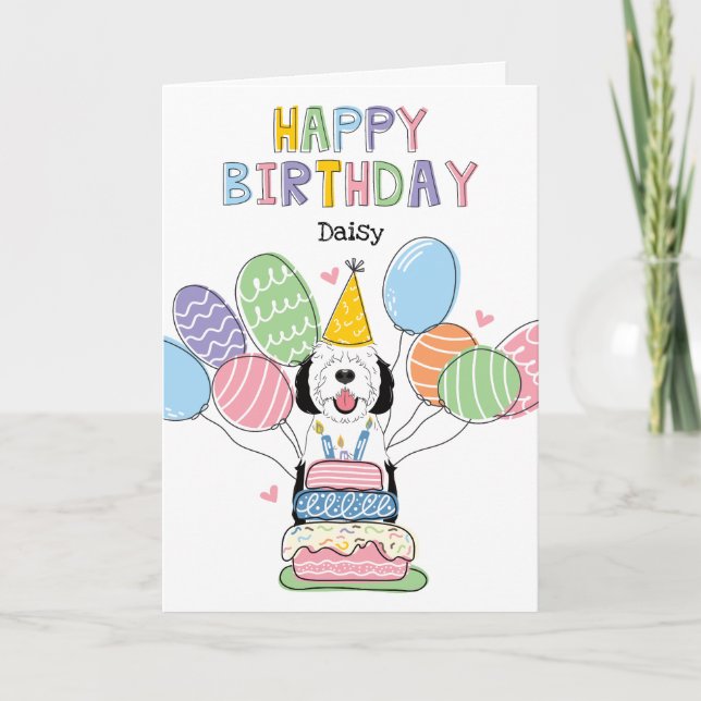 Carte Chien de caniche noir et blanc Joyeux anniversaire (Devant)