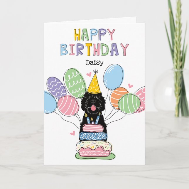 Carte Chien de caniche noir Joyeux anniversaire (Devant)