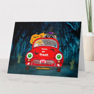 Carte Chien de caniche voiture effrayant Halloween