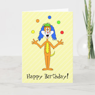 Carte Chien de caricature brillant et coloré qui jongle.