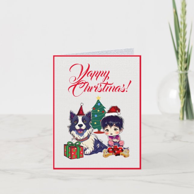 Carte Chien De Carlin Cute Avec Petite Fille Noël (Devant)