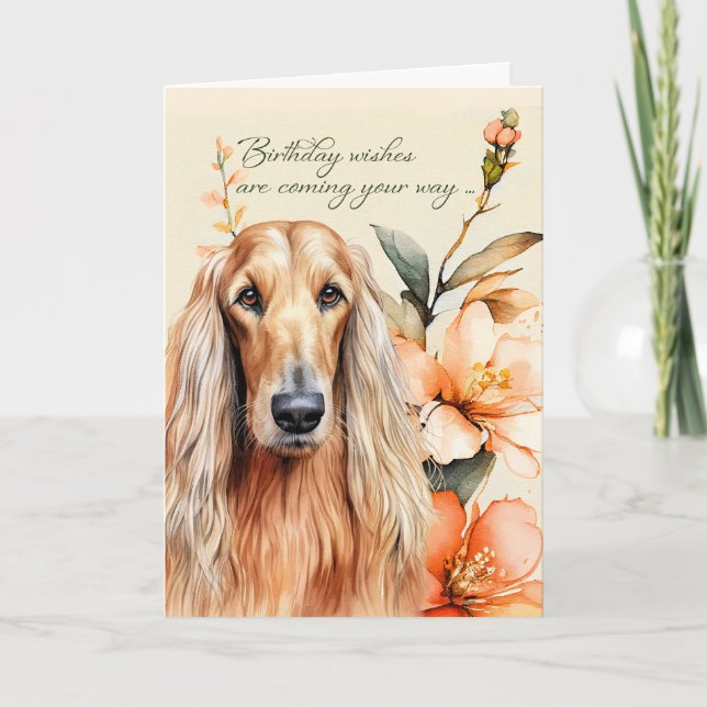 Carte Chien de chien afghan avec lys de pêche Anniversai (Devant)