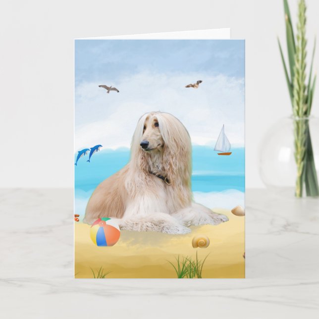 Carte Chien de chien afghan sur la plage (Devant)
