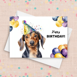 Carte Chien de Dachshund avec ballons et Casquette de fê