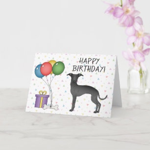 Carte Chien de dessin animé Greyhound Italien noir Joyeu