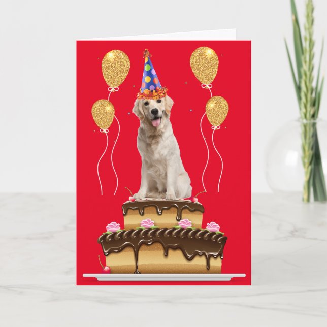 Carte Chien De Fête Sur Un Gâteau Anniversaire (Devant)