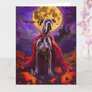 Carte Chien de Halloween Great Dane Vampire Citrouilles