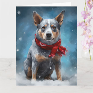 Carte Chien de Heeler Bleu à Noël de neige
