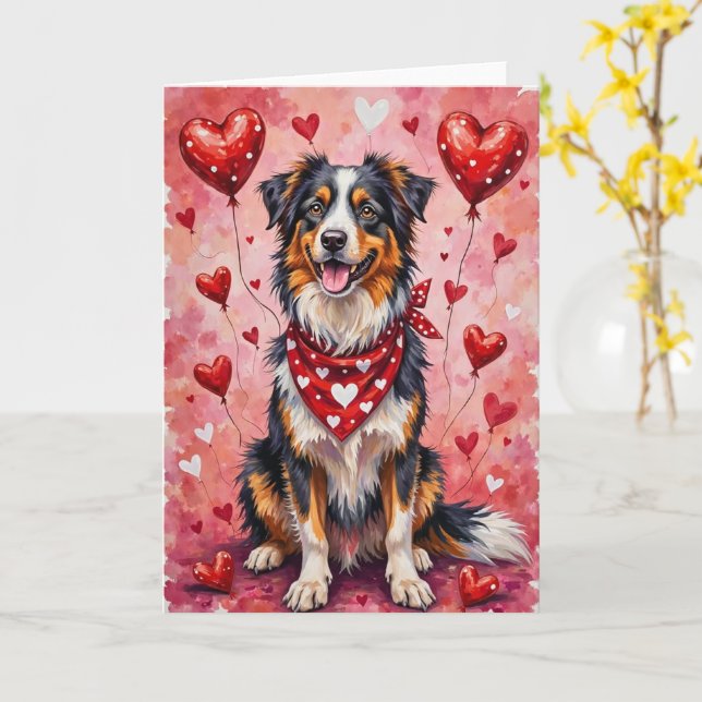 Carte Chien de la Saint-Valentin Berger Australien avec  (Fleur jaune)