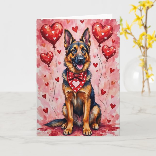 Carte Chien de la Saint-Valentin Berger Belge avec des c (Fleur jaune)
