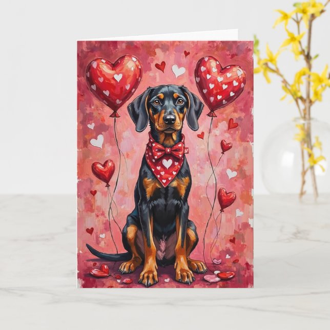 Carte Chien de la Saint-Valentin Black and Tan Coonhound (Fleur jaune)