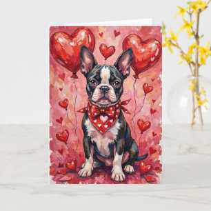 Carte Chien de la Saint-Valentin Boston Terrier avec des