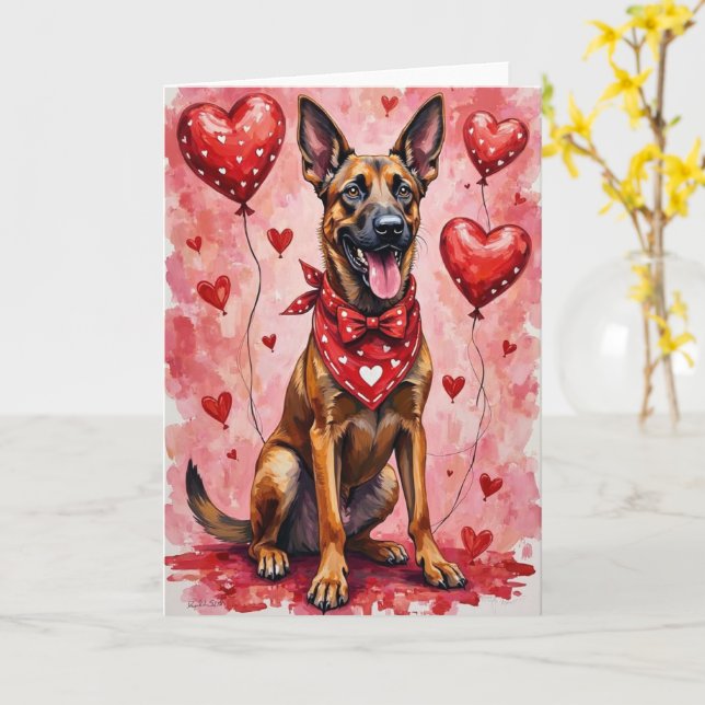 Carte Chien de la Saint-Valentin Malinois belge avec des (Fleur jaune)