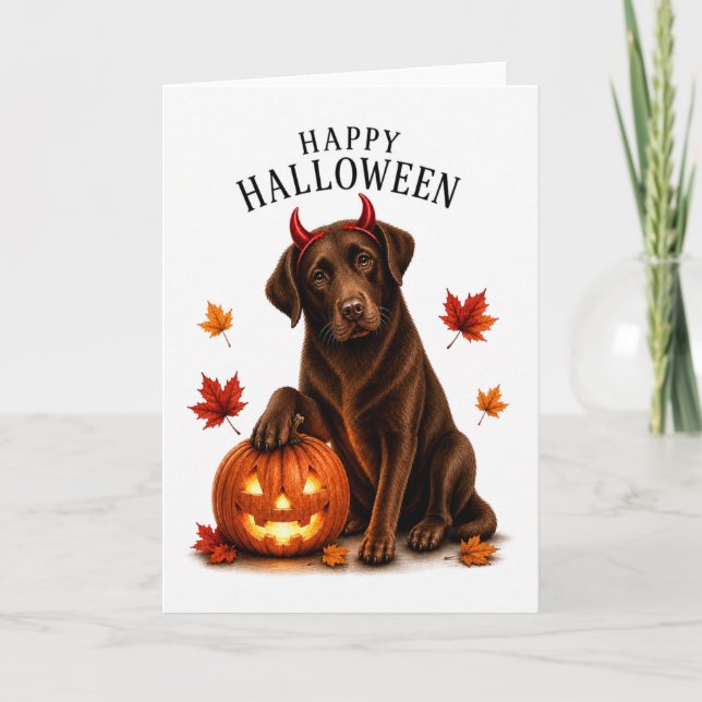 Carte Chien de Labrador au chocolat Halloween Diable Chi (Devant)