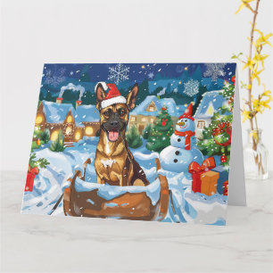 Carte Chien de Malinoi belge à Sleigh Noël de neige