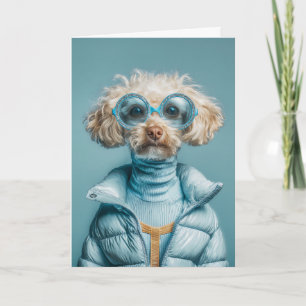 Carte Chien de mode en tenue bleue