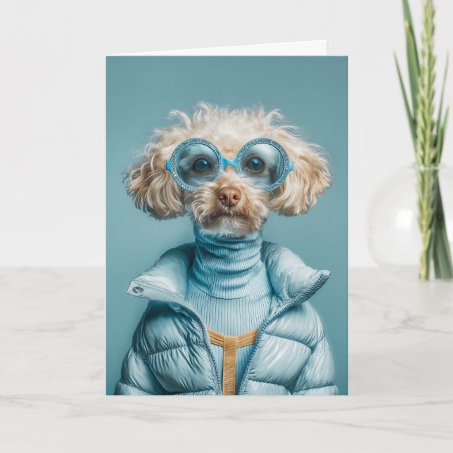 Carte Chien de mode en tenue bleue (Devant)