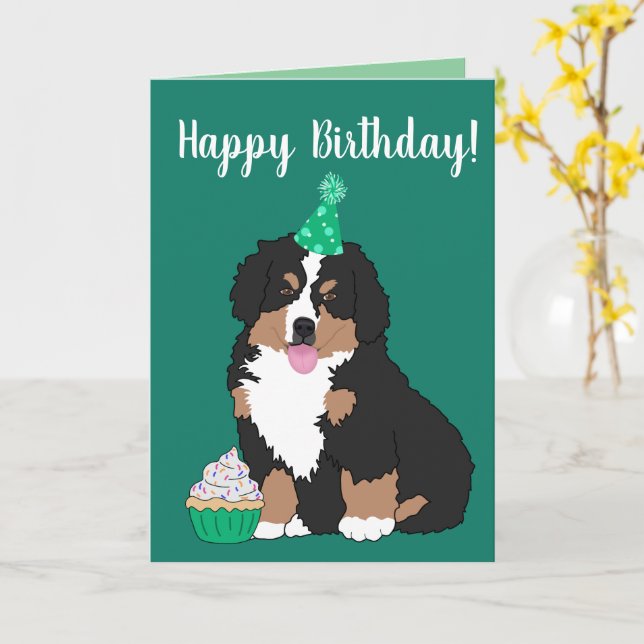 Carte Chien de montagne bernois Chiot Anniversaire (Fleur jaune)