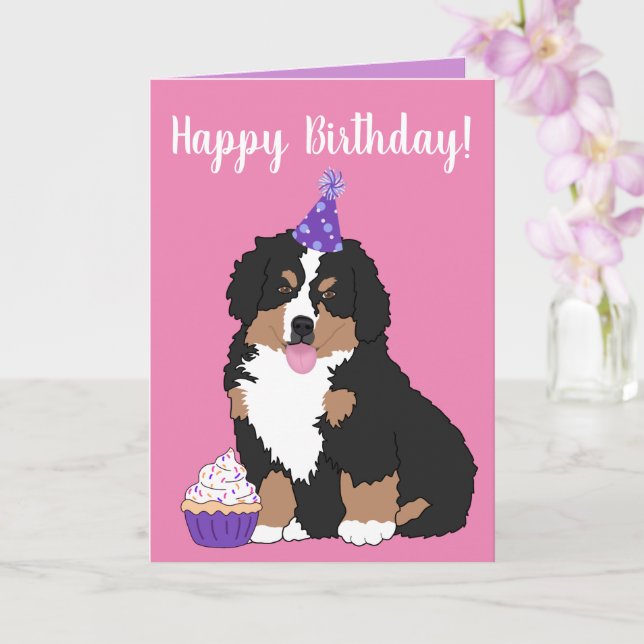 Carte Chien de montagne bernois Chiot Anniversaire (Orchidée)