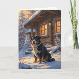 Carte Chien de montagne bernois en neige par hiver rusti