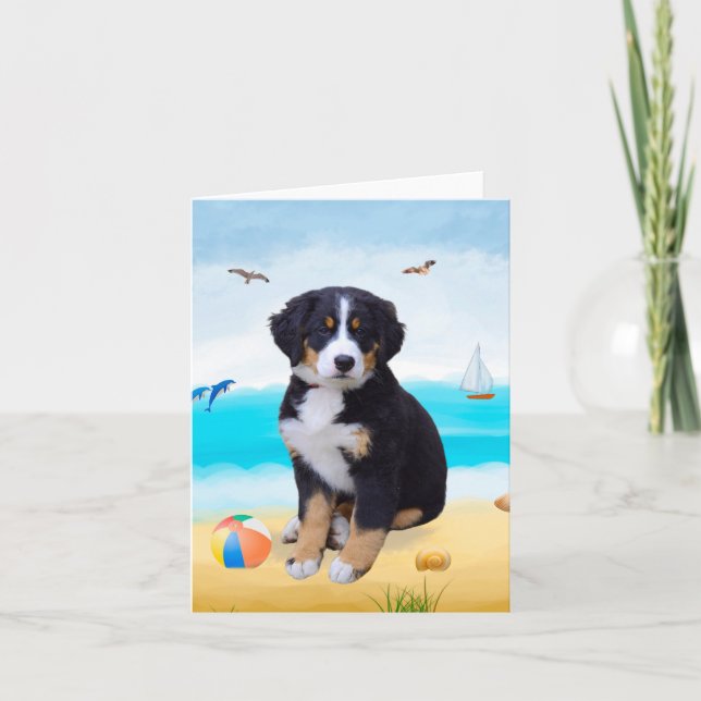 Carte Chien de montagne bernois sur la plage (Devant)