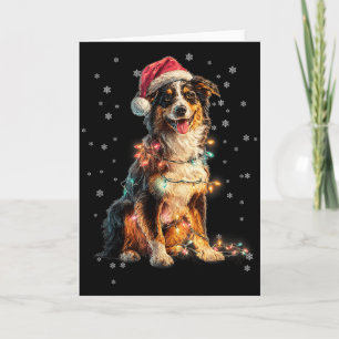 Carte Chien de Noël Australian Shepherd Père Noël Xmas F