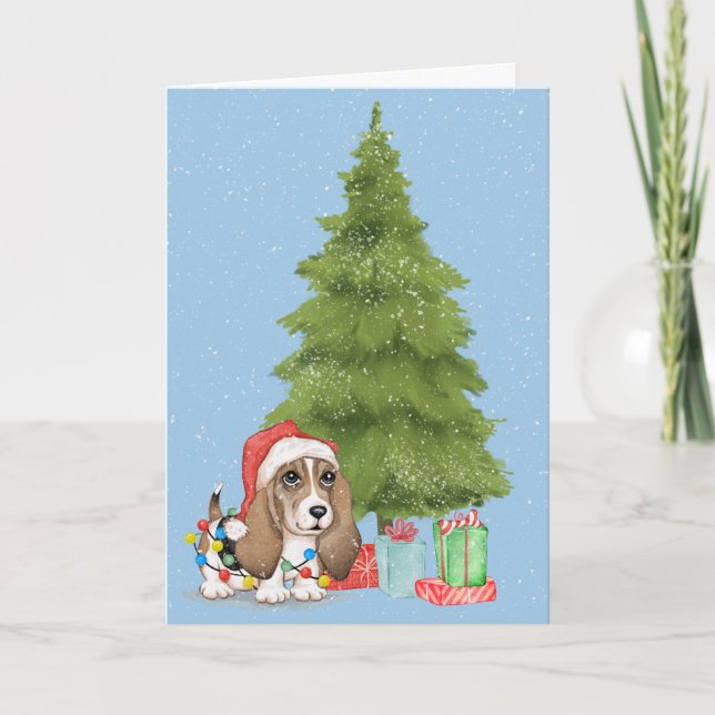 Carte Chien de Noël dans les flocons de neige (Devant)