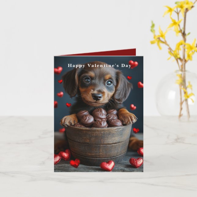 Carte Chien de Noël de la Saint-Valentin Puppy coeurs ro (Fleur jaune)