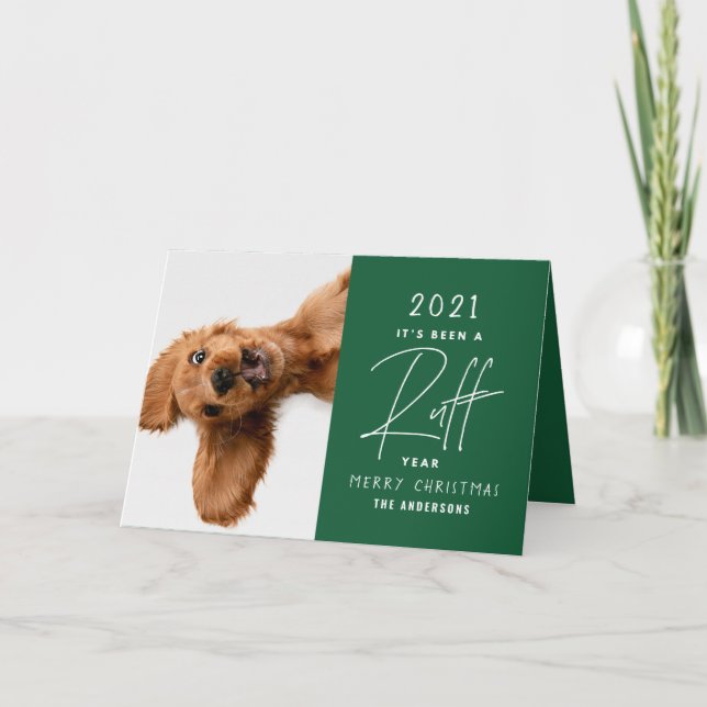 Carte Chien de Noël drôle ruff année en revue (Devant)