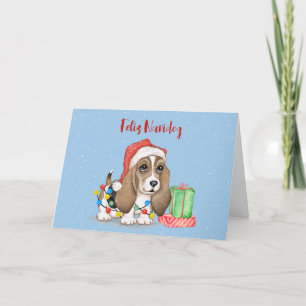 Carte Chien de Noël empêtré dans les lumières