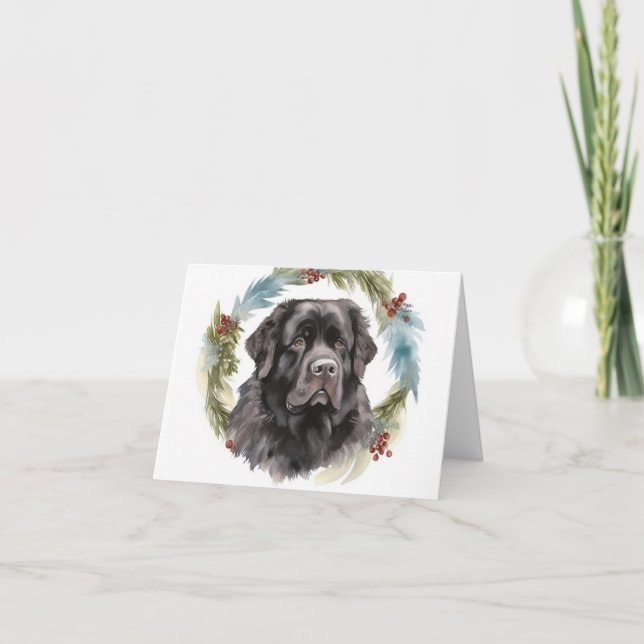 Carte Chien de Noël festif de Terre-Neuve (Devant)