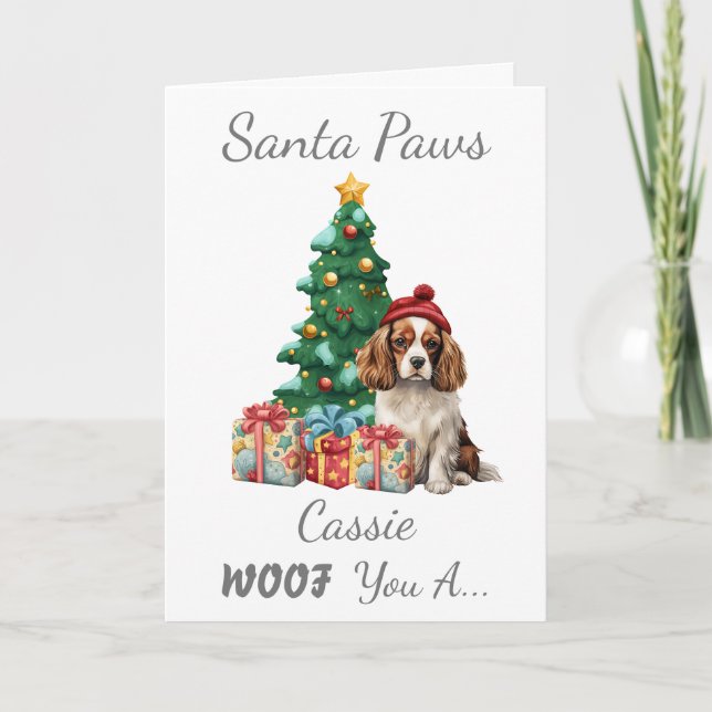 Carte Chien de Noël personnalisable Cavalier Spaniel (Devant)